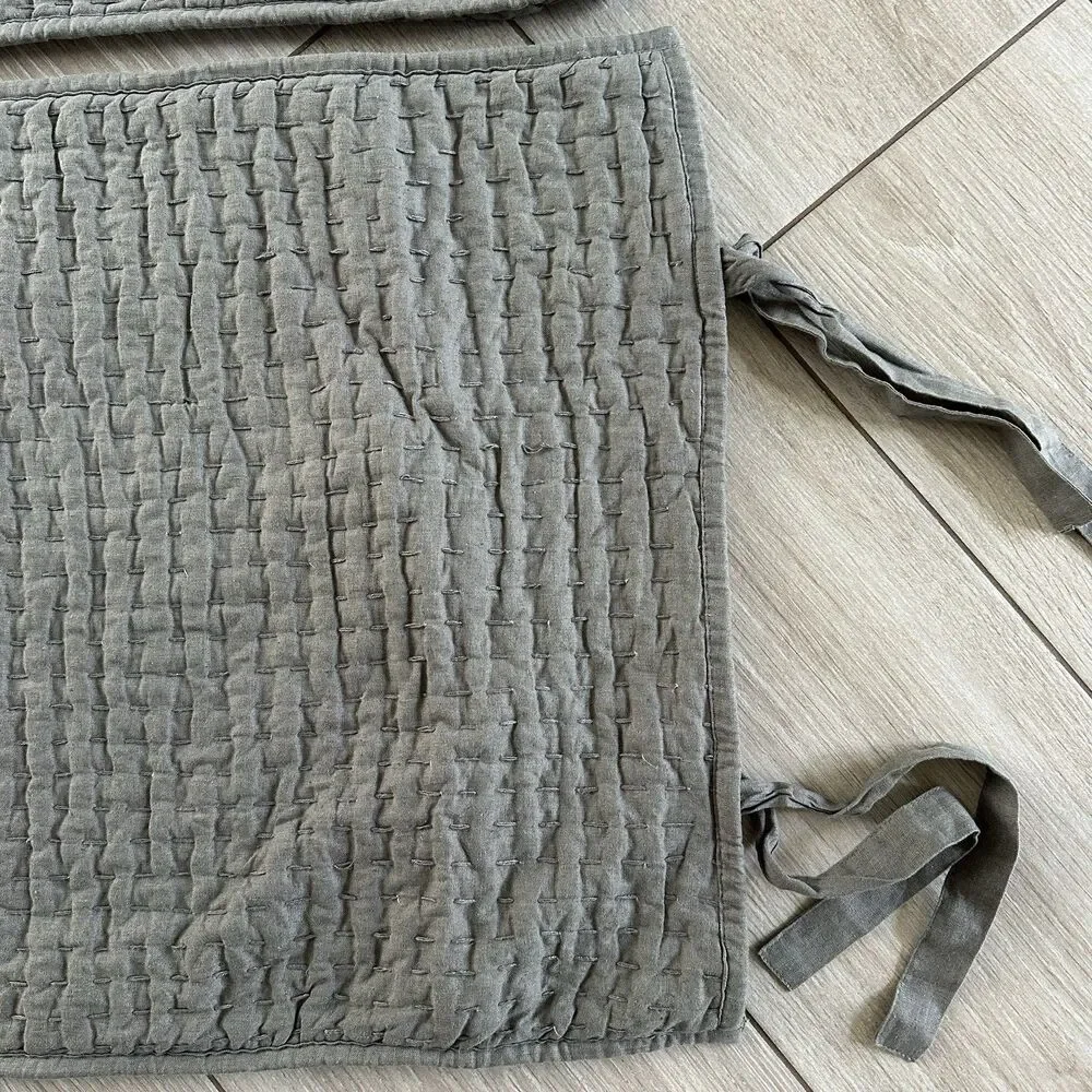 Pottery Barn Set of 2 King Gray Pick Stitch Pillow Shams Quilted Cotton Linen
